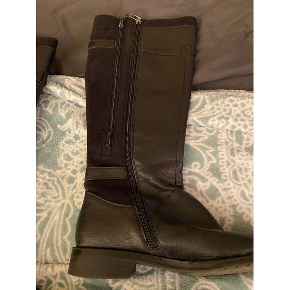 Aerosoles Black Faux Leather Boots Womens Size 7.5 Riding 2 Zippers - Picture 3 of 4